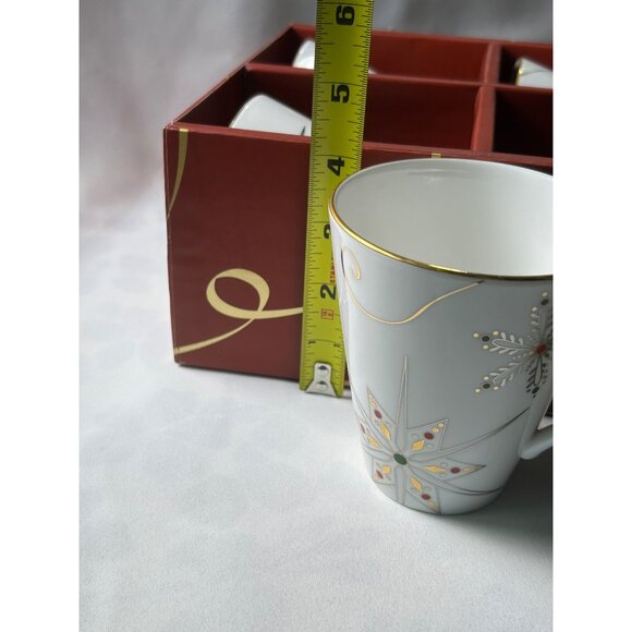 Lenox Merry & Bright Snowflake Mug Set of 4 White/Gold Holiday Gift Elegant - Picture 5 of 13